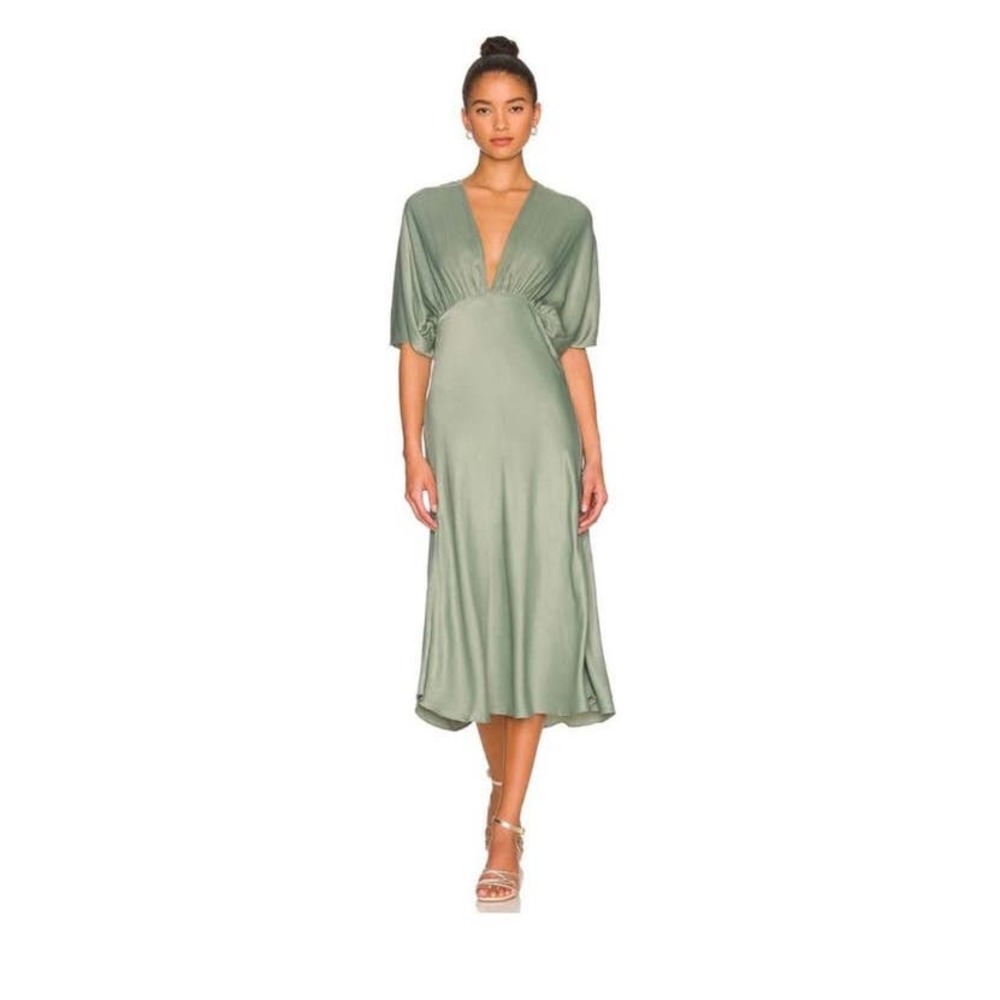 Anna Nata Taylor Midi Dress In Antique Green Sage Army Size XS